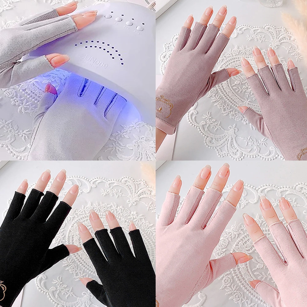 Gants professionnels anti-uv pour ongles, 4 couleurs, 1 paire, bouclier en Gel UV, sans doigts, extensibles et respirants, pour lampe à ongles