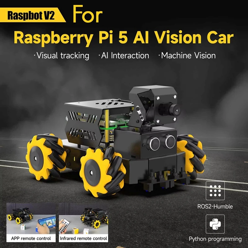 Raspbot V2 AI Vision Robot Car Kit With Camera Mecanum Wheel Toy Educational DIY Python Programming For Raspberry Pi 5