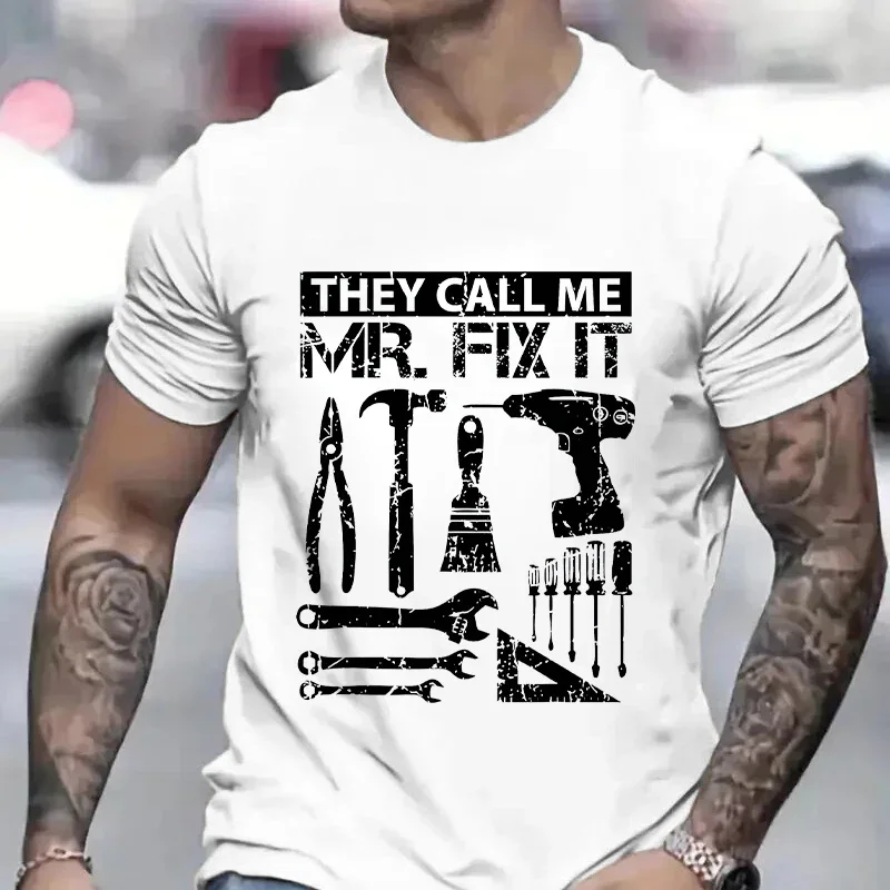 

They Call Me Mr Fix It Men's Clothing Funny Graphic Tops Handyman Repairman O Neck Tees Pure Original Oversized T Shirt for Men