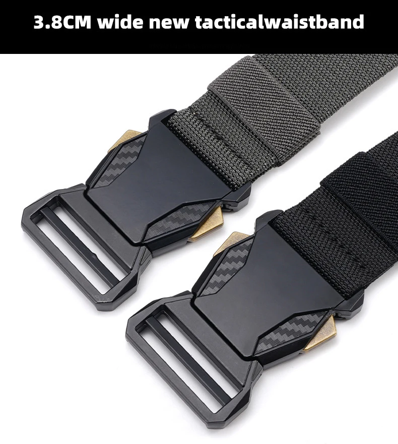 Neuer Automatik-Schnallengürtel aus Canvas, taktischer Gürtel mit Schnellverschluss, Arbeitskleidung, Freizeit, Outdoor, Militär, Trainingshose, schwarzer Gürtel für Herren – Detail 4