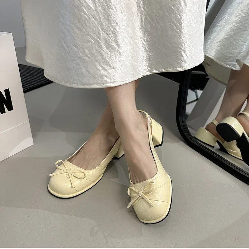 

Модные женские сандалии с узлом-бабочкой и закрытым носком, летние женские элегантные сандалии на толстом каблуке