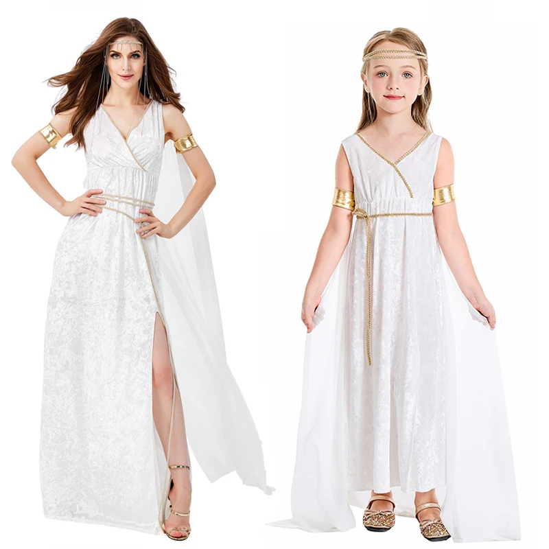 Greek Goddess Queen Cosplay Costume para mulheres, vestido sexy com decote em v, capa do Dia das Bruxas, terno carnaval, trajes de festa, adulto e infantil