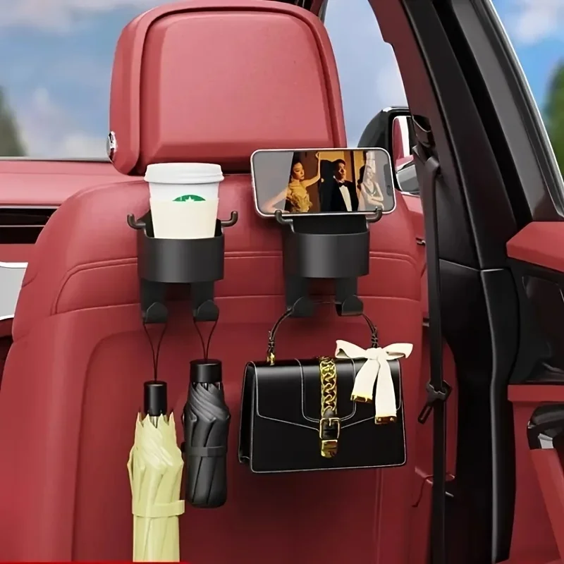 Durable PP Car Seat Back Storage Box Multifunctional Organizer Equipped with Cup Holder Hooks for Universal Vehicles