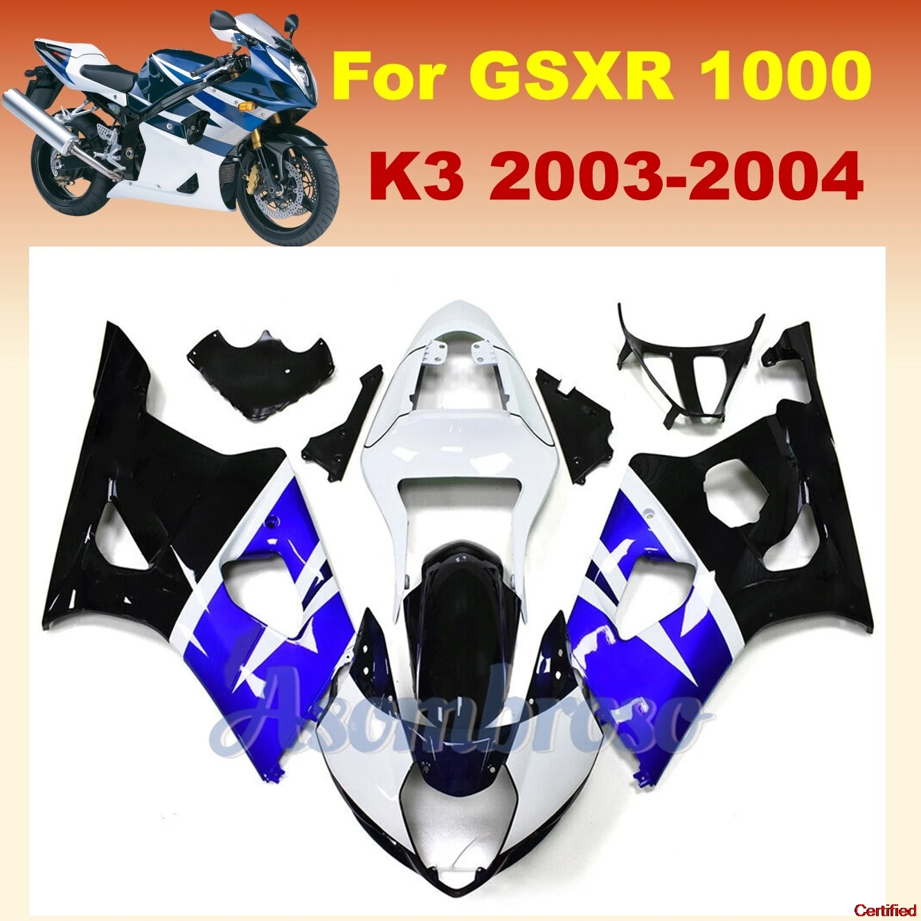 

Бесплатный на заказ OEM комплект обтекателей для Suzuki GSXR1000 2003 2004 K3 GSXR 1000 03 04, синий, белый, черный комплект обтекателей для мотоцикла