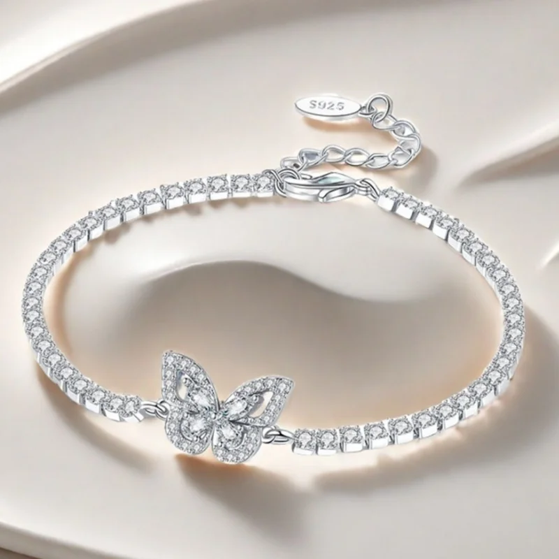 

CYCUFF S925 Стерлингового Серебра Блестящий Браслет-Бабочка Модный Браслет-Цепочка Для Женщин Гипоаллергенный Изящный Ручной Орнамент