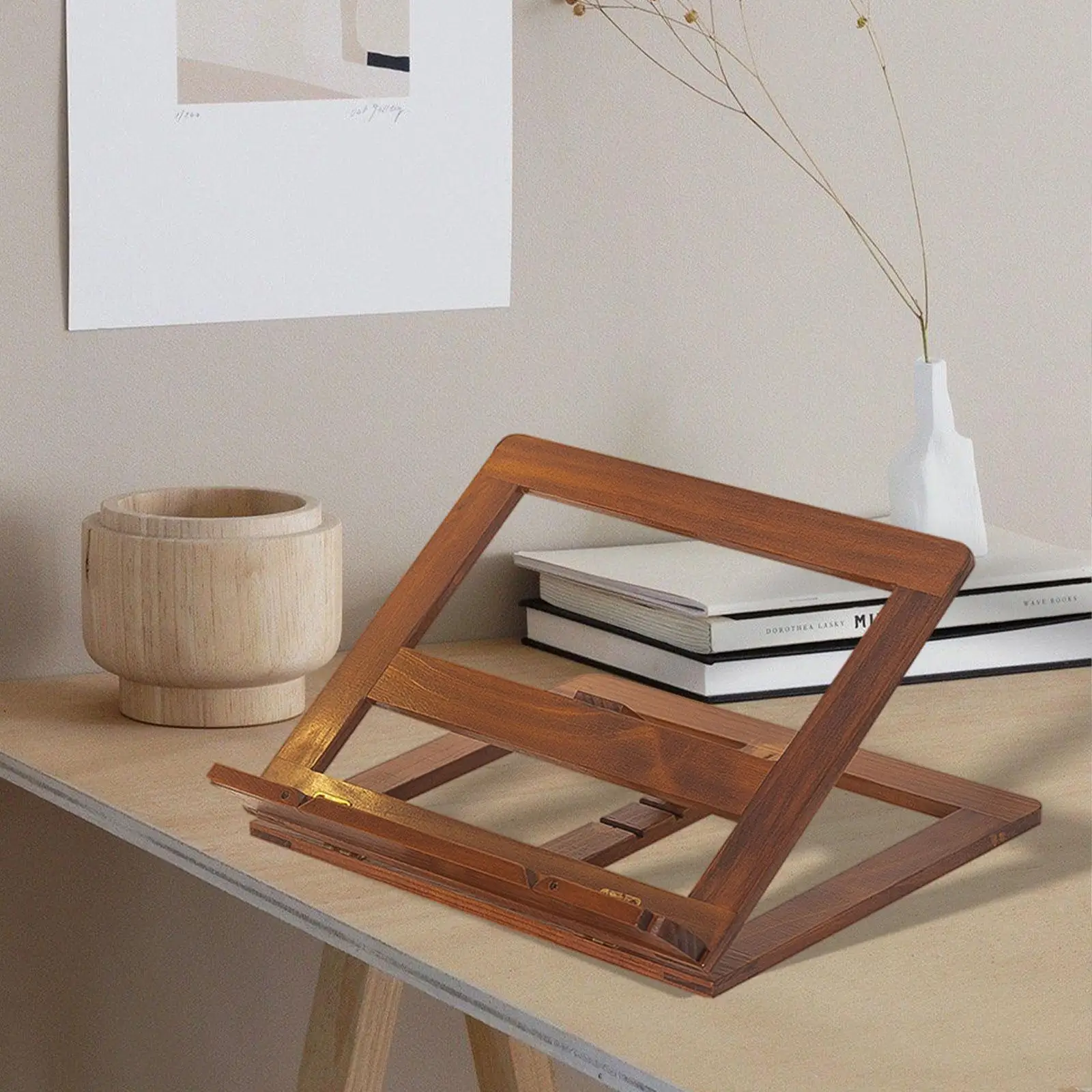 Wood Book Stand Folding Simple Cookbook Holder for Countertop Office Table