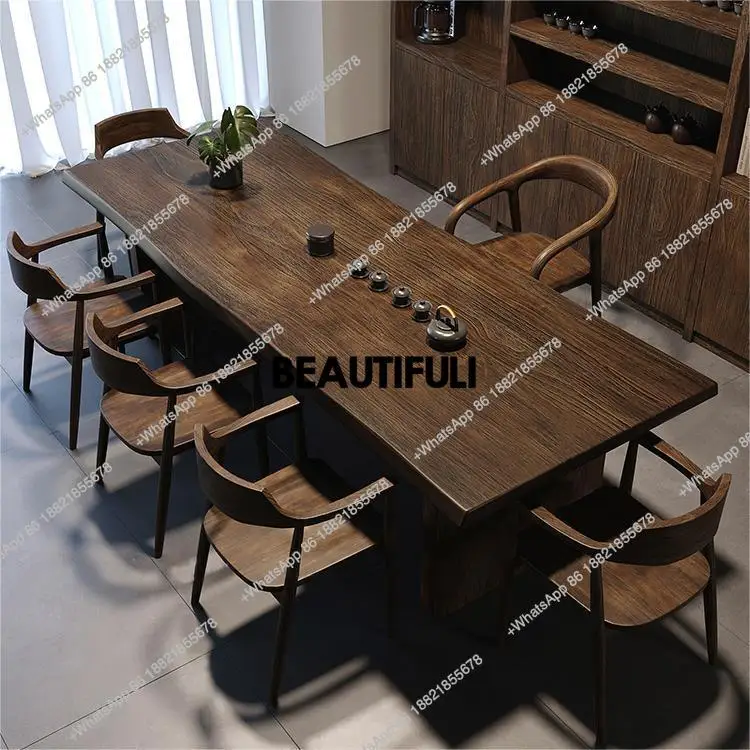 

new Chinese-style household and commercial large board table, living room tea table and chairs, business reception tea table