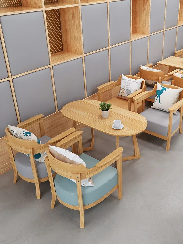 Customized: Bubble tea shop, table and chair combination, solid wood drinks, dessert shop, coffee shop, sofa, leisure book bar,