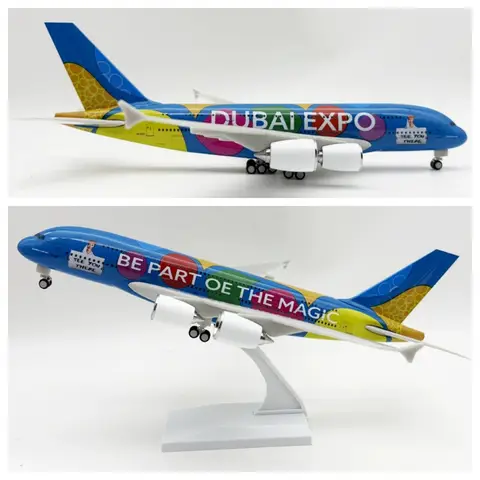 Display Toy Resin Plane 30CM Scale Model Diecast Airways A380 Dubai Expo Painted Aviation Airplane With Wheel Collection Gifts