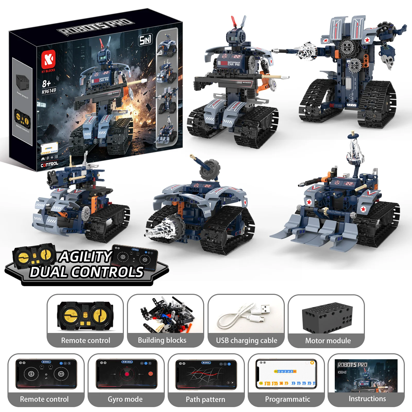 MOC 342PCS RC World Police Robot 5 in 1 DIY Building Block Set Creative Puzzle Toy for Home Decoration Birthday Gift