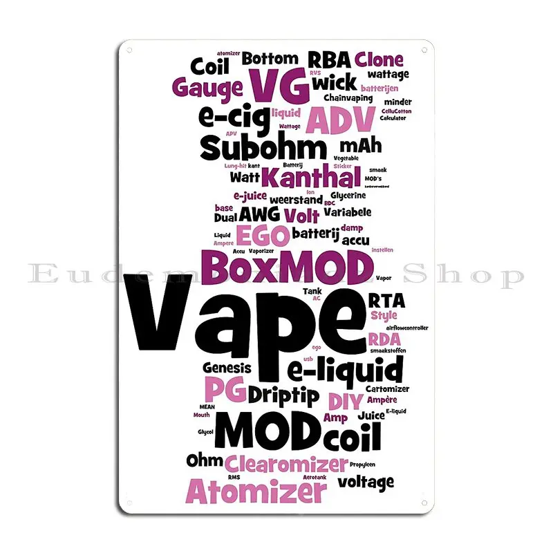 Vape Wordcloud لوحة معدنية طويلة ملصق نادي الطباعة تصميم تصميم سينما تين تسجيل ملصق #2