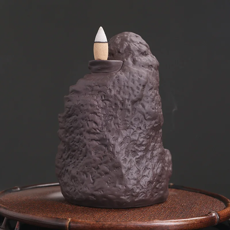 Purple Clay Buddha Backflow Incense Burner Creative Mountain Water Tower Incense Backflow Burner Home Decor