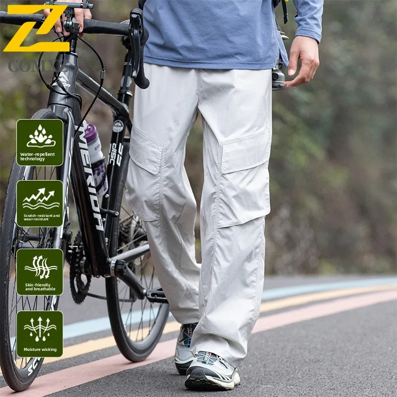 Male Cargo Pants 2025 Autumn Lightweight Adjustable Waist Buckle Water Repellent Trousers Camping Cycling Utility Sweatpants