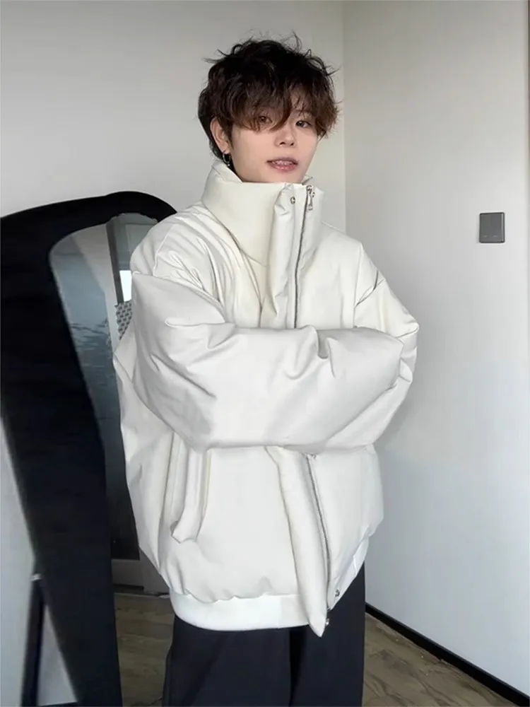 الفاخرة بو الجلود ort الرجال أسفل Jaet الخبز Sle القطن معطف الأمريكية طوق سستة إغلاق الدافئة Thiened الشتاء ملابس خارجية #3