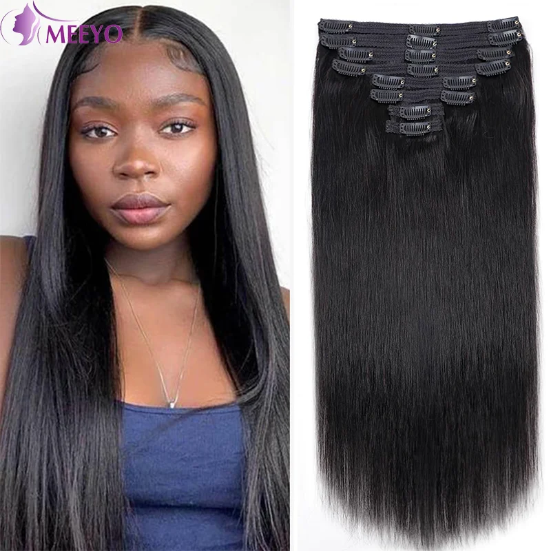 

Remy Human Hair Clip in Extensions Soft Silky Natrual Straight Hair Color #1B Thick Full End 120G Per Pack 16 To 26 inches