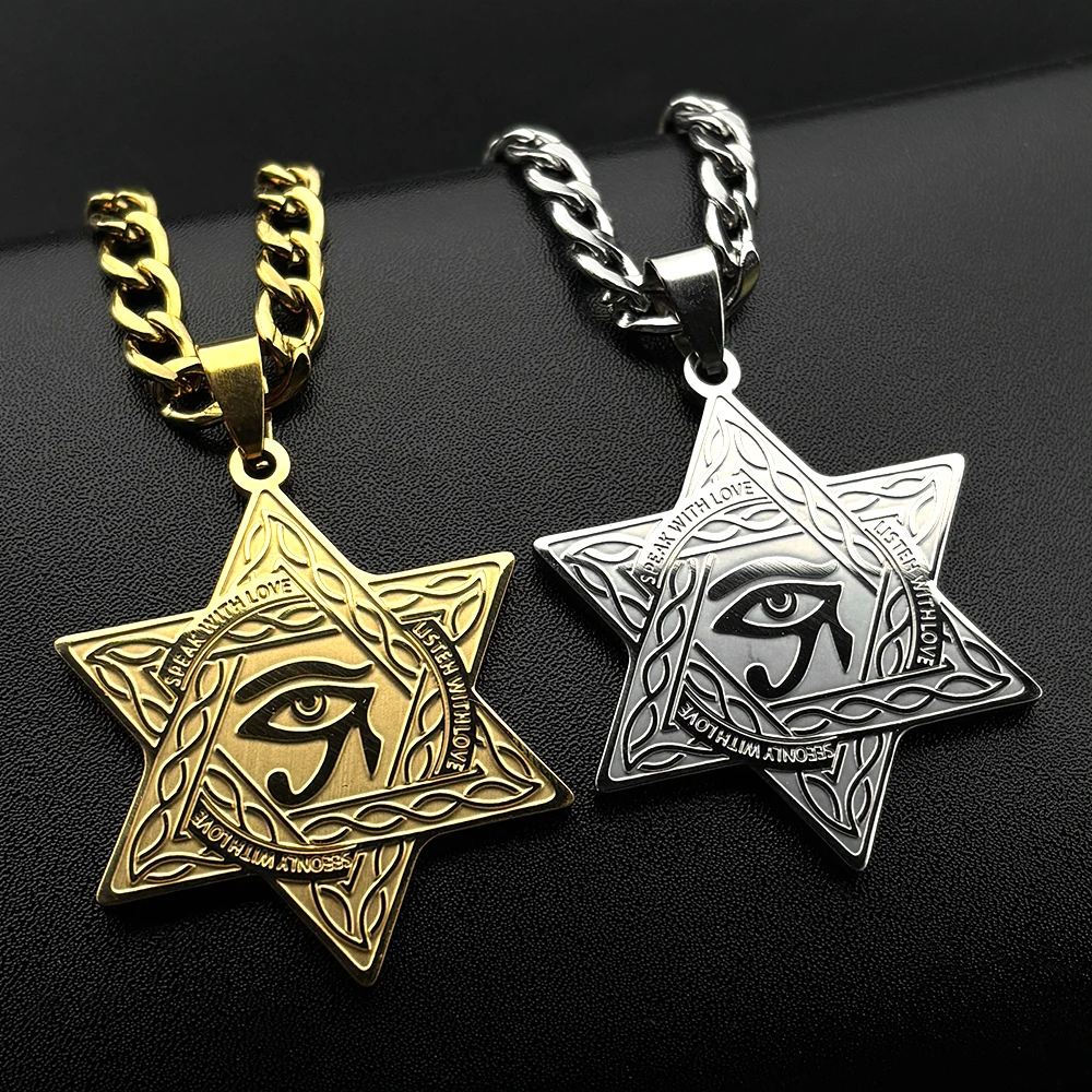 Israel Star of David Hexagram Egyptian Eye of Horus Celtic Knot Pendant Necklace for Women Men Stainless Steel Chain Jewelry