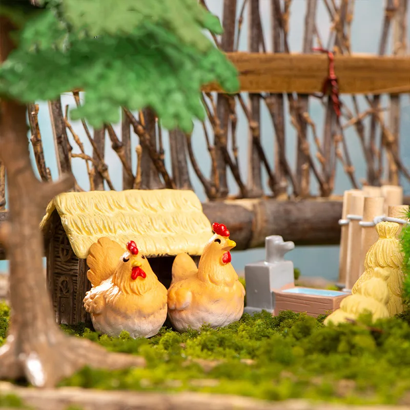 Figurines Miniatures Cute Chicken Pig Rabbit Animals Micro Landscape Ornaments For Home Decorations Room Decor Desk Accessories