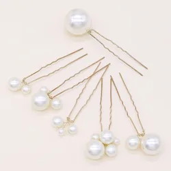 6PCS Fashion Women's White Pearl Alloy U-shaped Hairpin Bridal Wedding Hair Accessories Jewelry Headpiece