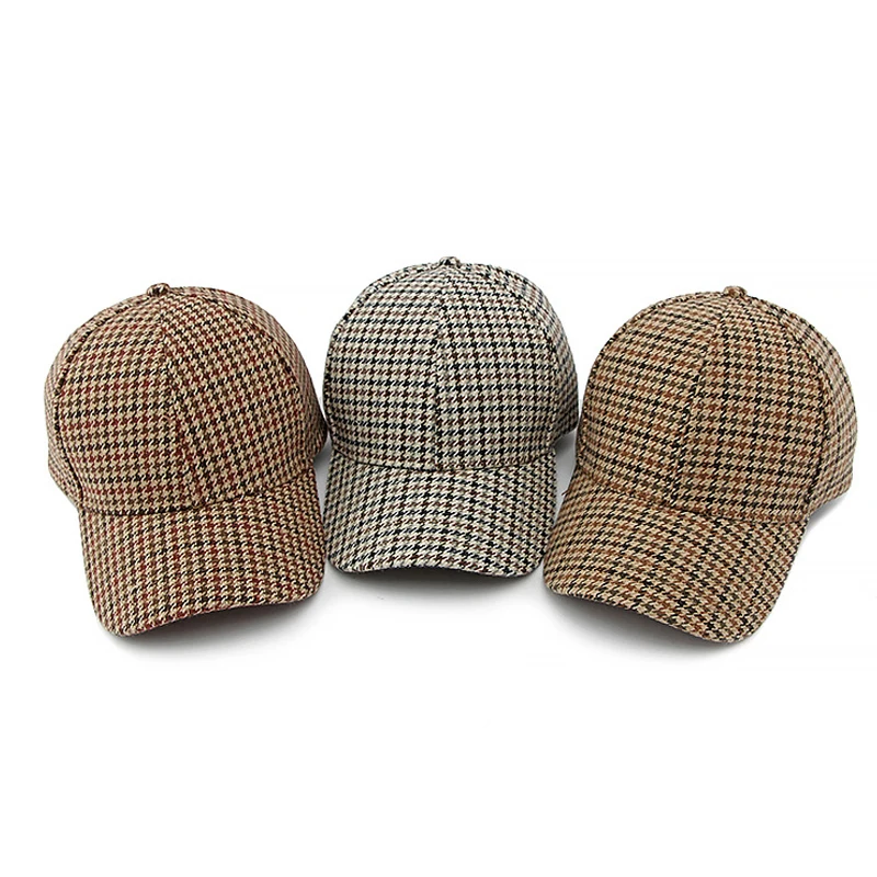 Women Caps British Plaid Winter Baseball Cap for Men Brown Classic Houndstooth Trucker Hat Gorras Para Mujer