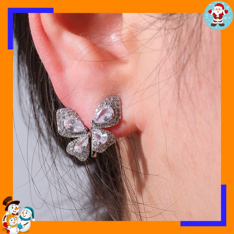 Light Luxury Flash Diamond Butterfly Stud Earrings for Women's New High-end Sense, Exquisite and Small Temperament, Versatile Ea