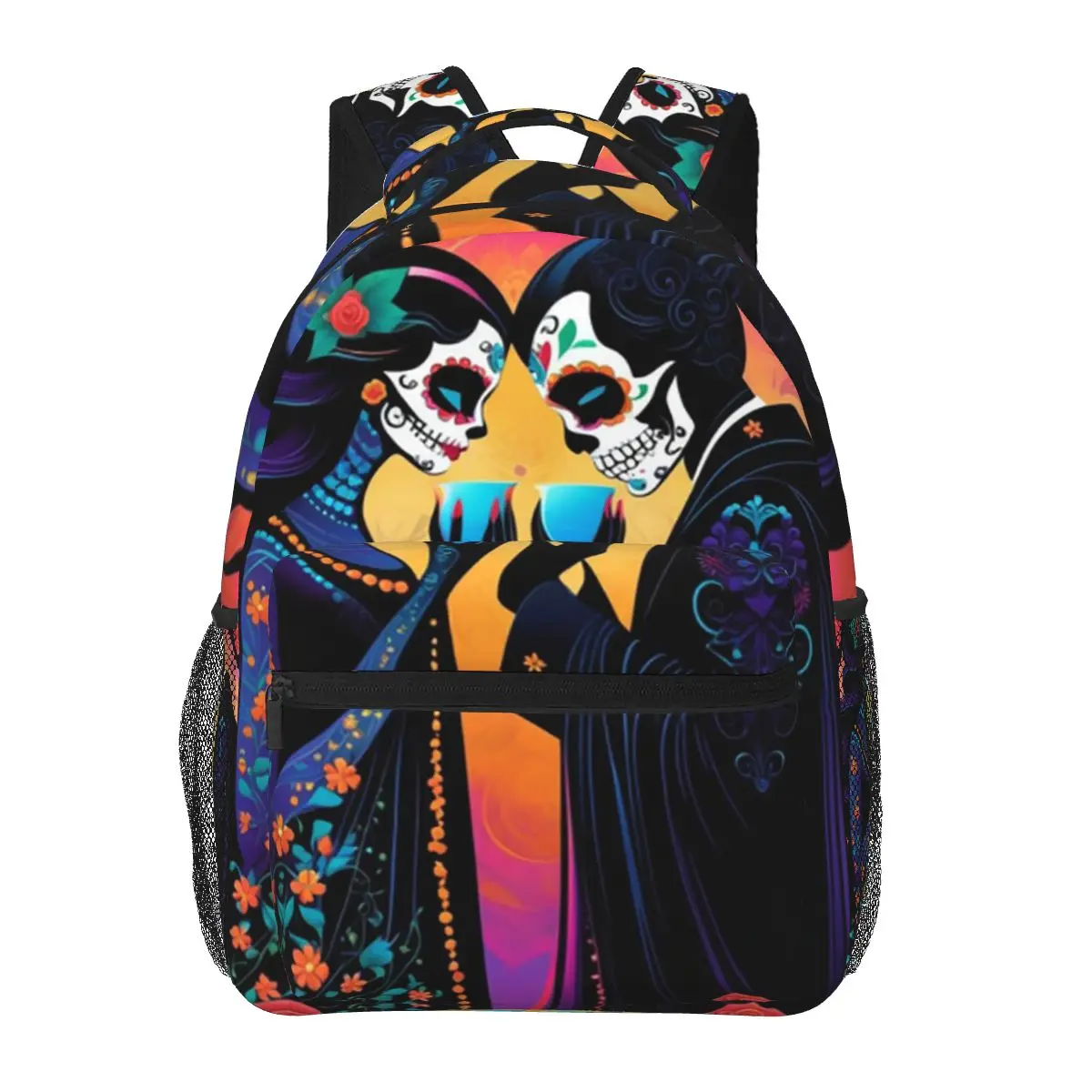 

Cartoon Day Of The Dead Mexican Couple Student Backpack School Bag Hiking Travel Daypack for Men Women Bookbag Shoulder Bags