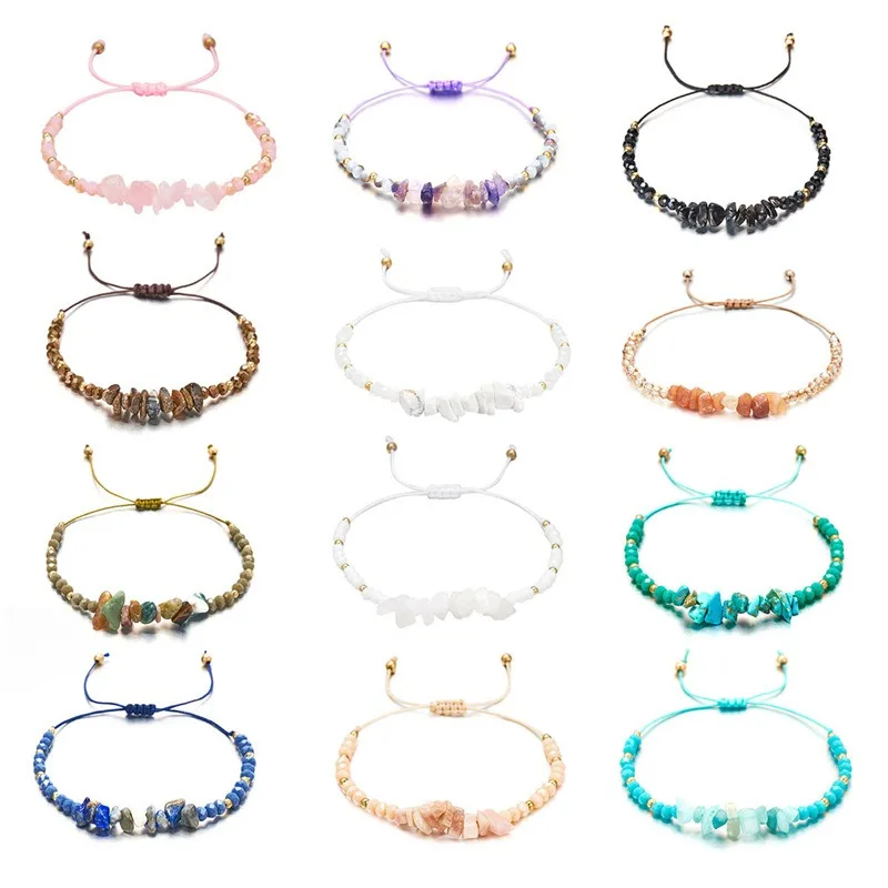 Fashion Bohemian Exquisite Crystal Stone Bracelet Holiday Wind Irregular Raw Stone Summer Beach Bracelet for Couple Wholesale