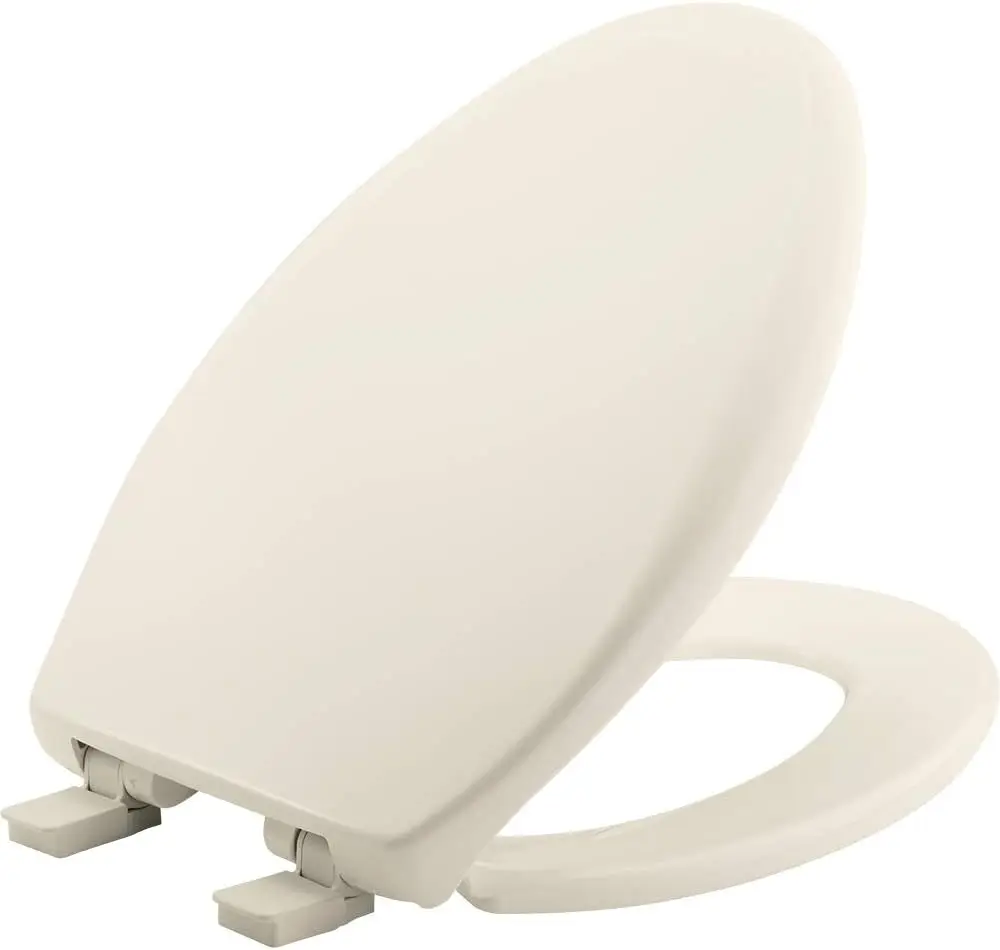 

Elongated Slow Close Toilet Seat with Easy Clean Hinges, Adjustable Fit in Biscuit Color, Made in USA