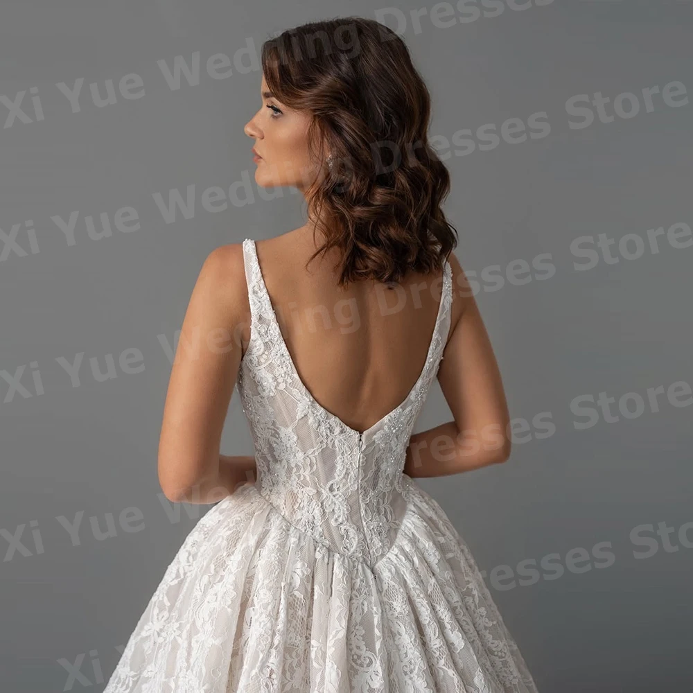Elegant A Line Women's Wedding Dresses Lace Backless Vestidos De Novias De Boda Bride Gowns Customized Spaghetti Straps Vestidos