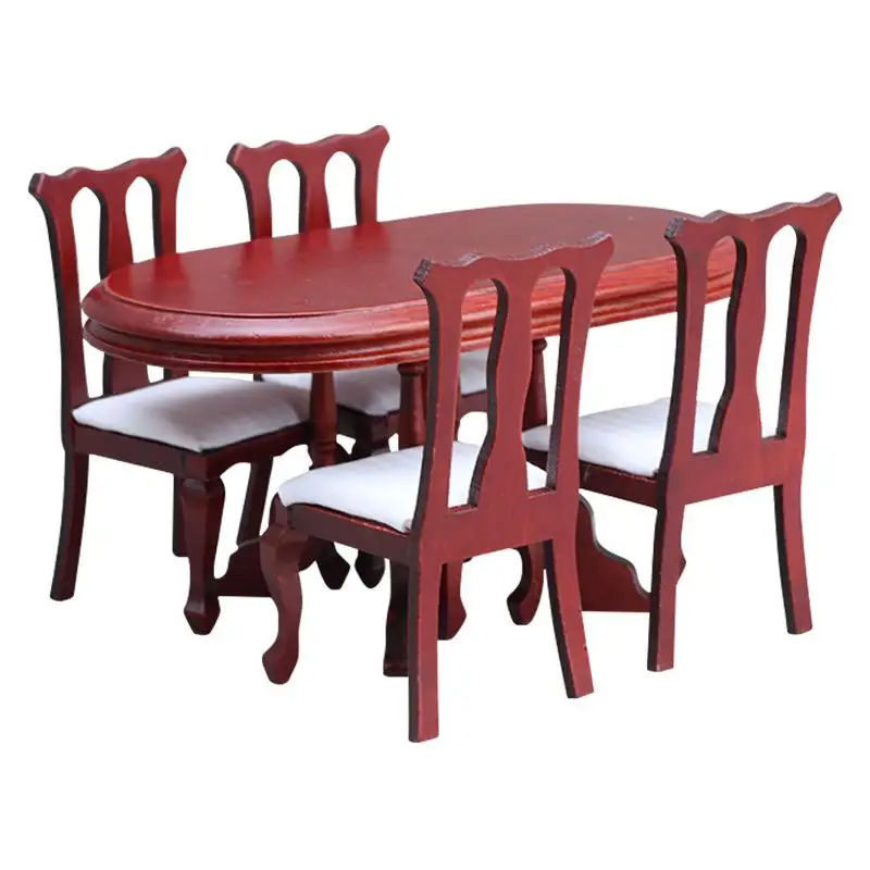 1/12 Furniture Model 1 Set Display Cabinet Decoration Mini Table and Chair Set Toy House DIY Toy Food Game House