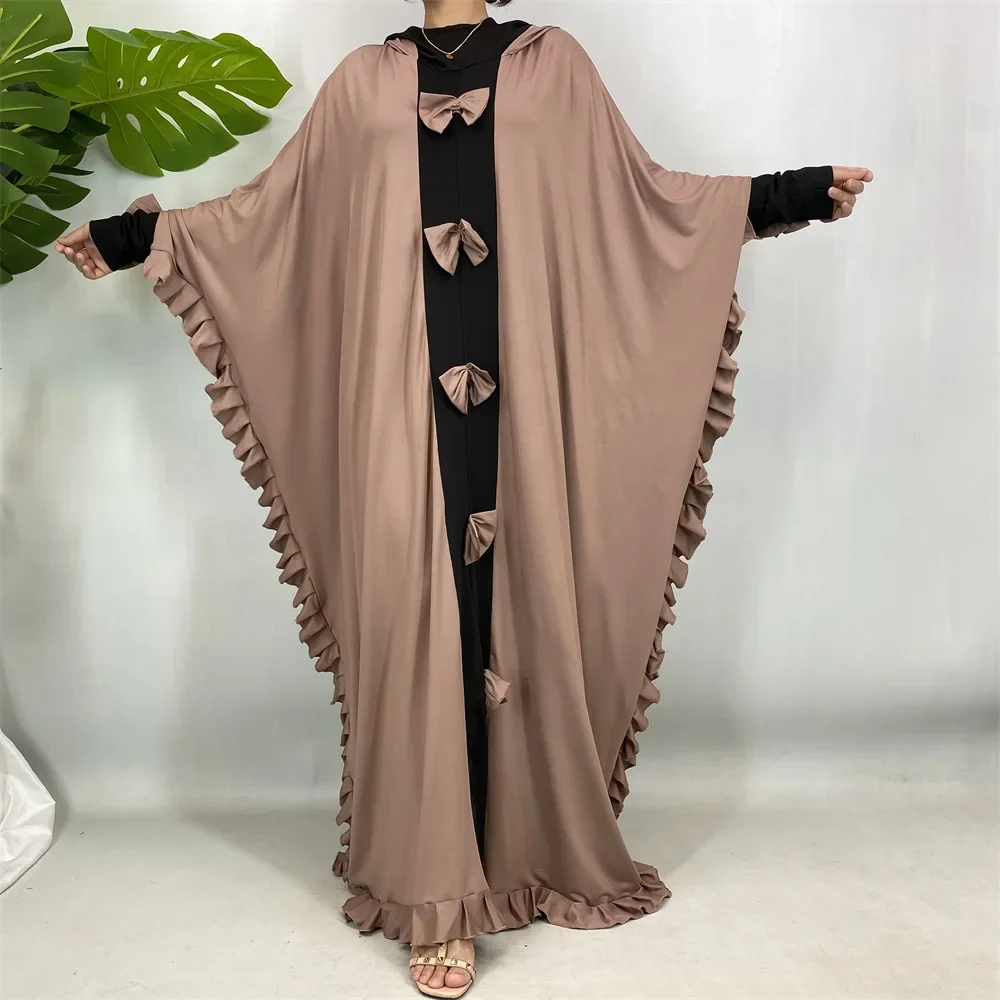 

Dubai Bow Abayas for Women Muslim Dress Batwing Abbayas Turkey Kaftan Robe Caftan Arabic Musulmane Femme Marocain Jalabiya Party