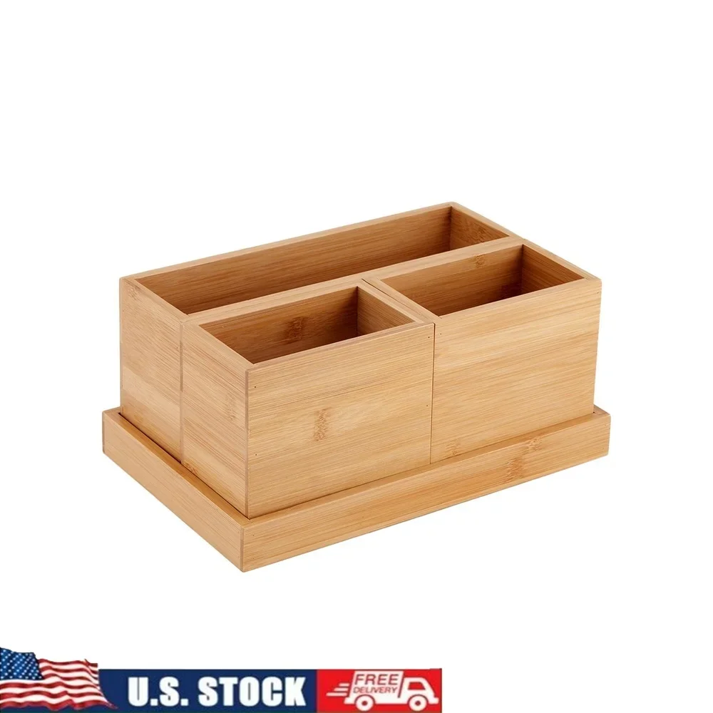 

Бамбуковый органайзер для ванной комнаты, набор из 4 предметов со съемными коробками, стильное решение для хранения косметики и туалетных принадлежностей, экологически чистый дизайн