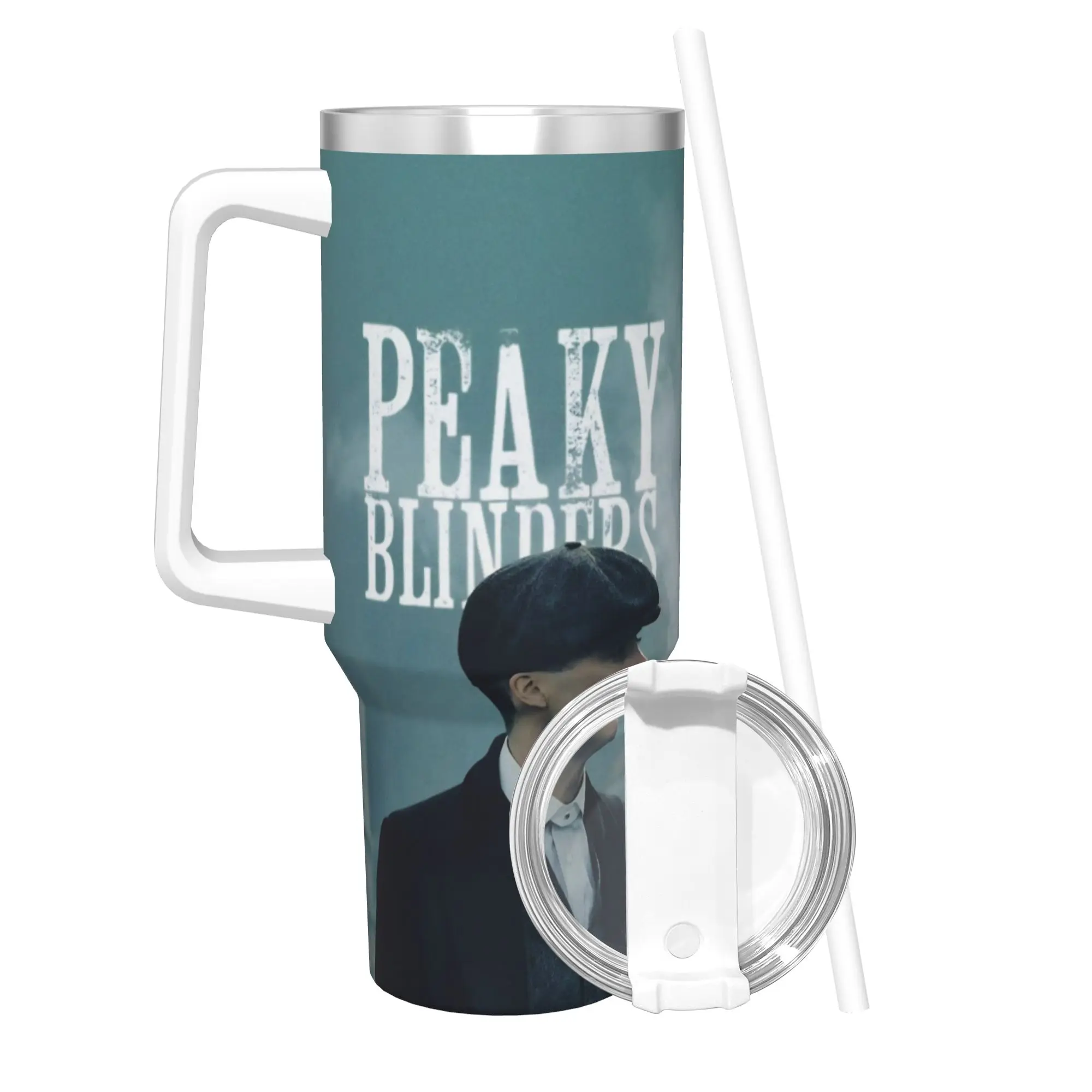 Vaso Térmico Tommy Shelby Peakys Blinders con Pajitas, Tazas de Café de Acero Inoxidable, Taza Portátil para Bebidas Frías y Calientes de 40oz