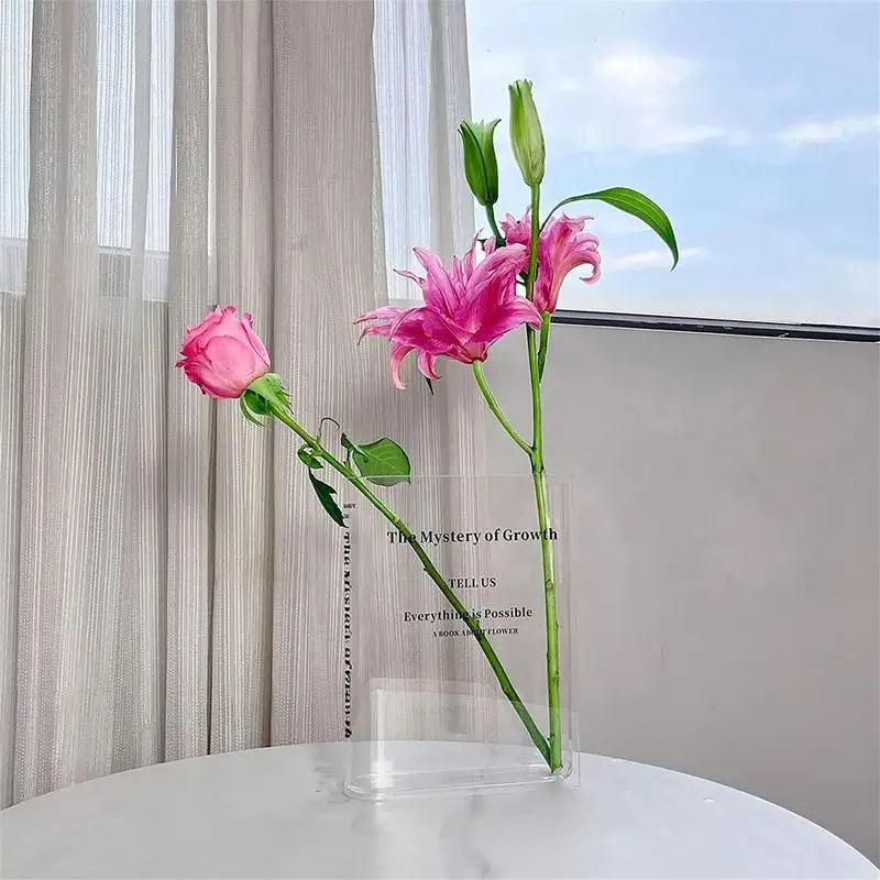 Clear Acrylic Vase Clear Book Shaped Vase Cultural Flavor Decorative Acrylic Vase For Unique Home Bedroom Office Accent Book