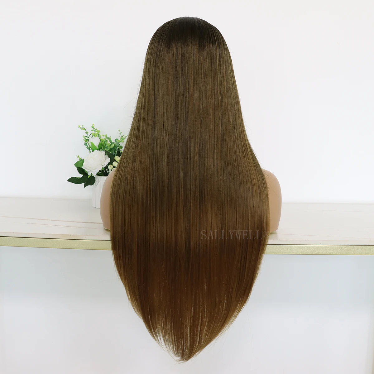 Brown Ombre Synthetic Lace Front Wig Long Straight #27 Lace Front Wig For Women Heat Resistant Fiber 3 Tone Synthetic Hair Wig