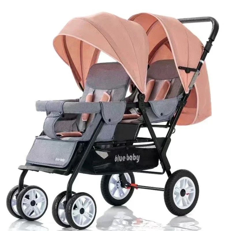 Twin Baby Stroller Lightweight Folding Cart High Landscape Suspension Baby Carriage adjustable Four Wheel Stroller