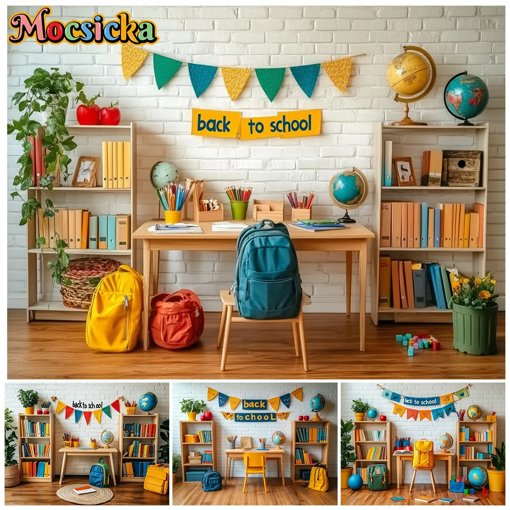 Mocsicka Photography Backdrop Back To School Study Room Brick Wall Background First Day Of School Children Birthday Party Decors