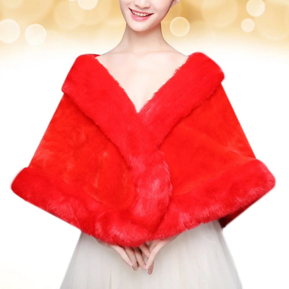 شال شتوي دافئ وشاح للنساء أنيق لحفلات الزفاف التفاف المألوف كيب اللفاع إكسسوار الزفاف الأحمر