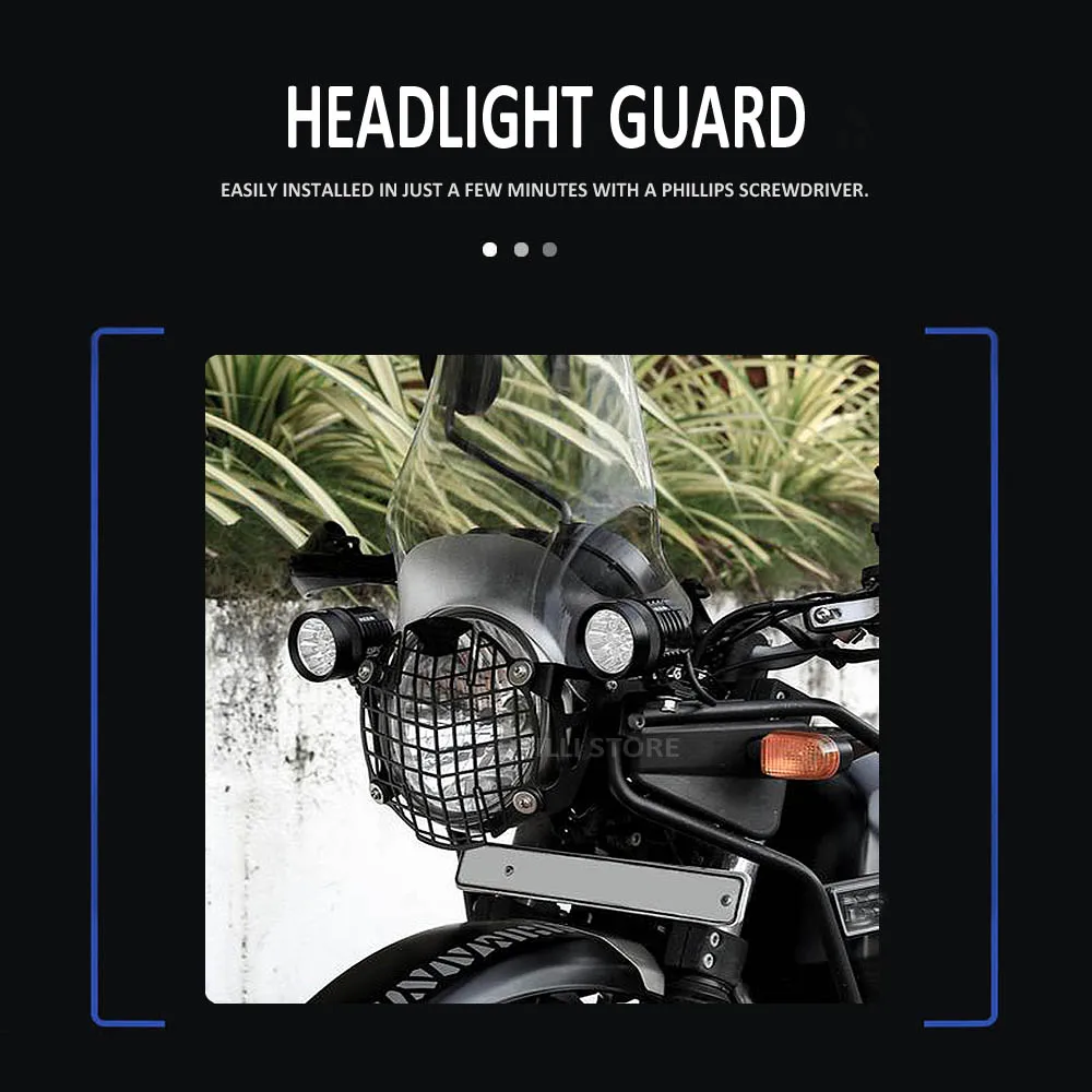 دراجة نارية CNC الألومنيوم العلوي مصبغة الحرس الجبهة مصباح غطاء الشواية ل رويال انفيلد الهيمالايا 2016-2021 رئيس ضوء حامي #3