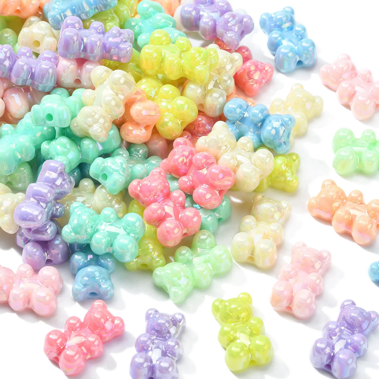 

200Pcs Random Color Opaque Acrylic Bear Beads Colorful AB Color Plated Animal Beads Bear Spacer Beads for Jewelry Making DIY