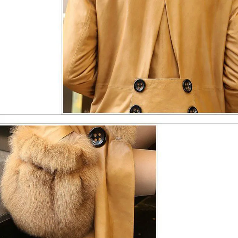 7XL New Leather Coats Women's Winter Long Sleeve Medium Long Fur Jacket Cotton Velvet Big Fox Fur Collar Leather Overcoat Female