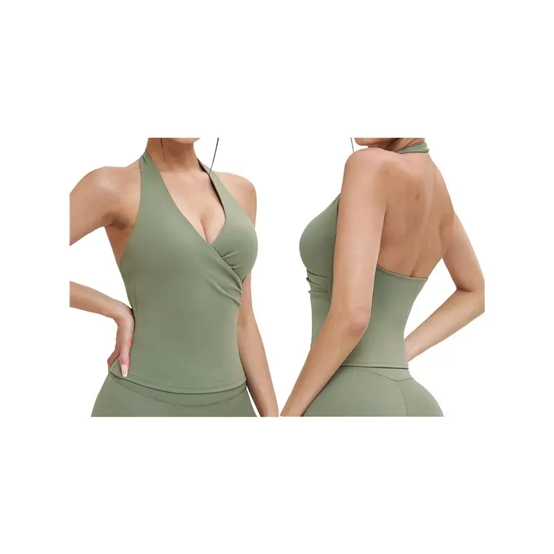 Cyl-Women Halter Tank Tops Double Lined Basic Shirts Backle…