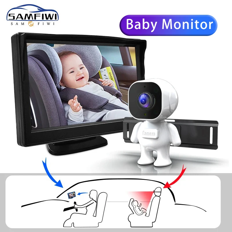 

Детский автомобильный монитор, робот-камера, 5-дюймовый HD-дисплей, наблюдатель за безопасностью ночного видения, двойной детский монитор для автокресла, детская безопасность