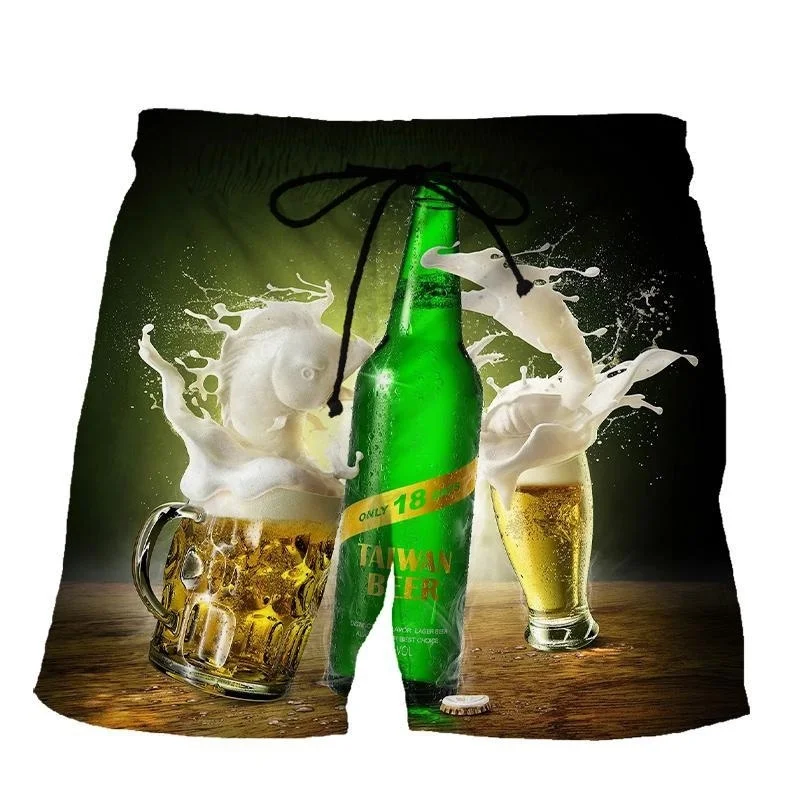 3D Print Funny Beer Beach Shorts For Men Hip Hop Cool Oversized Short Pants Summer Fashion Casual Swim Trunks Male Clothing