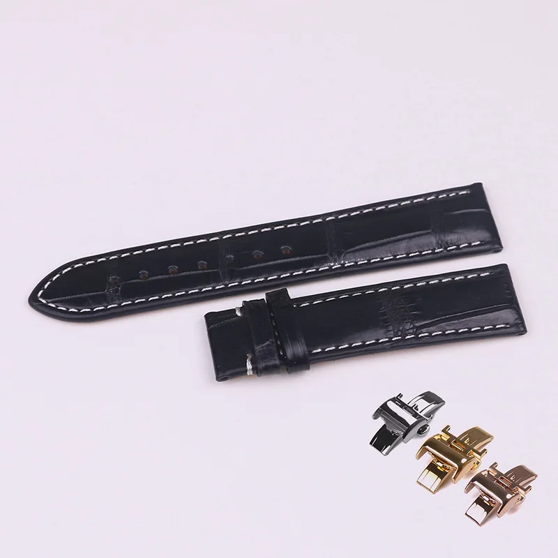 XIANERSHANG New Butterfly Buckle Crocodile Skin Watchbands Custom Alligator Strap 19MM 20MM 21MM Genuine Leather Belt Waterproof