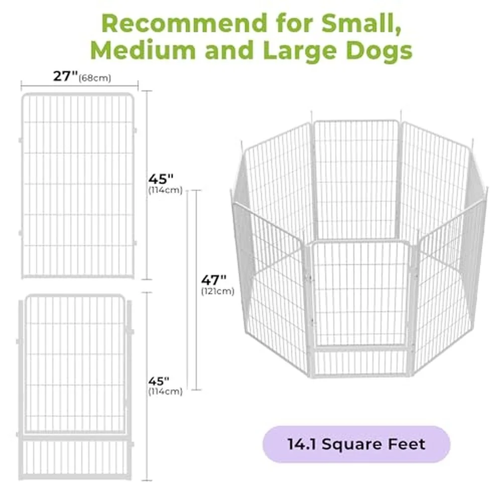 Dog Playpen Indoor 45 Inch 8 Panels Puppy Playpen for Large Dogs Easy Setup Anti Rust Pet Fence White