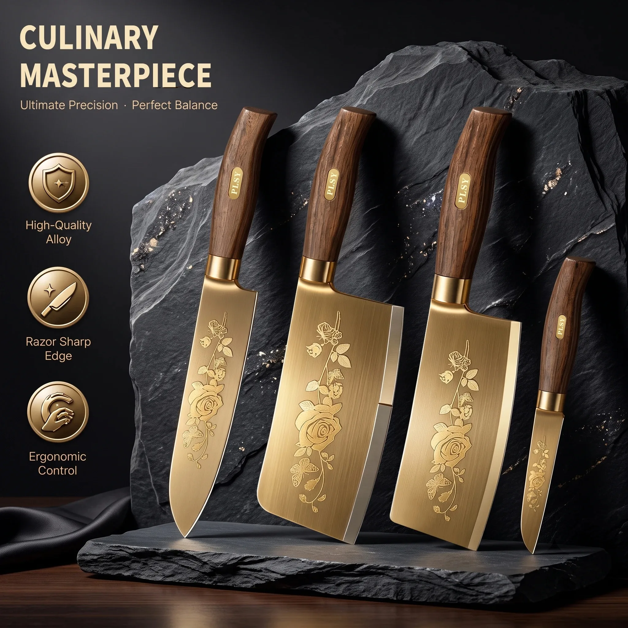 1/4 set kitchen knife professional stainless steel titanium-coated knife set for kitchen, suitable for cutting vegetables and sl