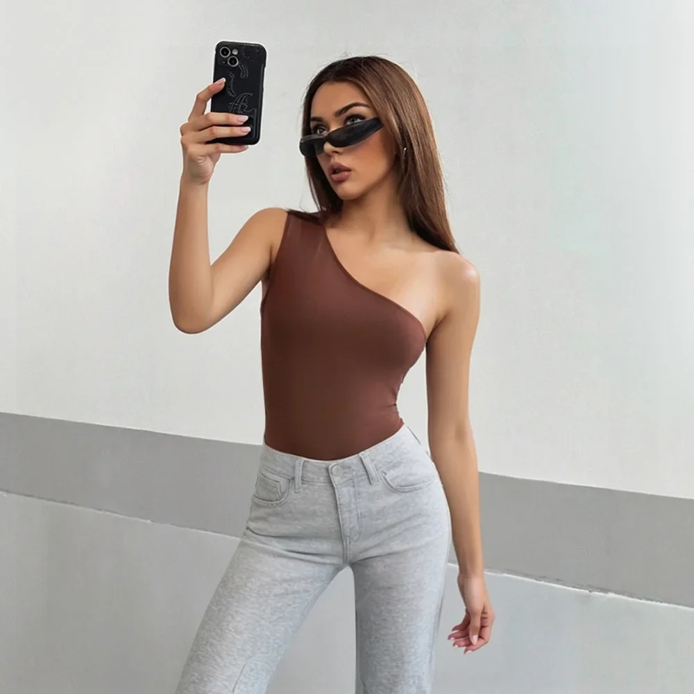 

Women's Jumpsuits Summer Sexy Simple Plain Sleeveless One-Shoulder Skinny Fit Sporty Daily Basic Jumpsuits