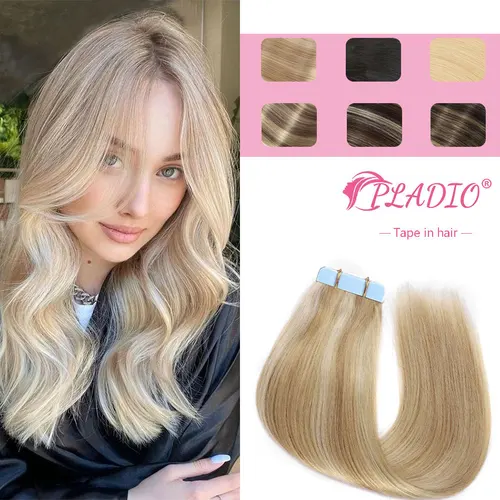 PLADIO-extensiones de cabello con cinta, cabello humano Natural Real, adhesivos de trama de piel rubia recta europea, extensión de cabello Remy