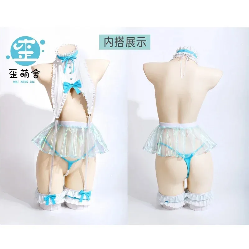 NewDishwasher Itinose Asena Cosplay Costumes Itinose Asena Sweet Maid Dress Blue Bikini  Anime Cosplay Transparent skirt kimono2
