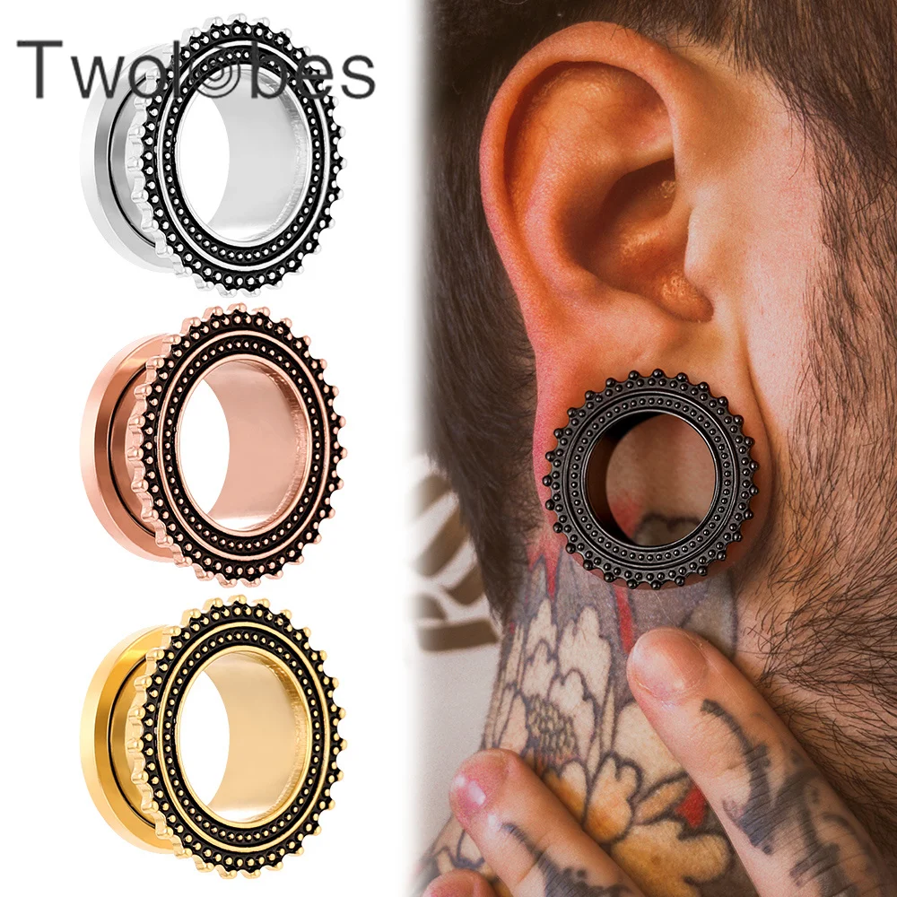 Twolobes 2PCS 316 Stainless Steel Daily Ear Gauges Plugs Ear Hangers Tunnels Stretcher Studs Piercing Women Body Jewelry